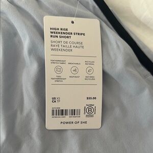 Athleta High Rise Weekender Stripe Run Short - Light Blue